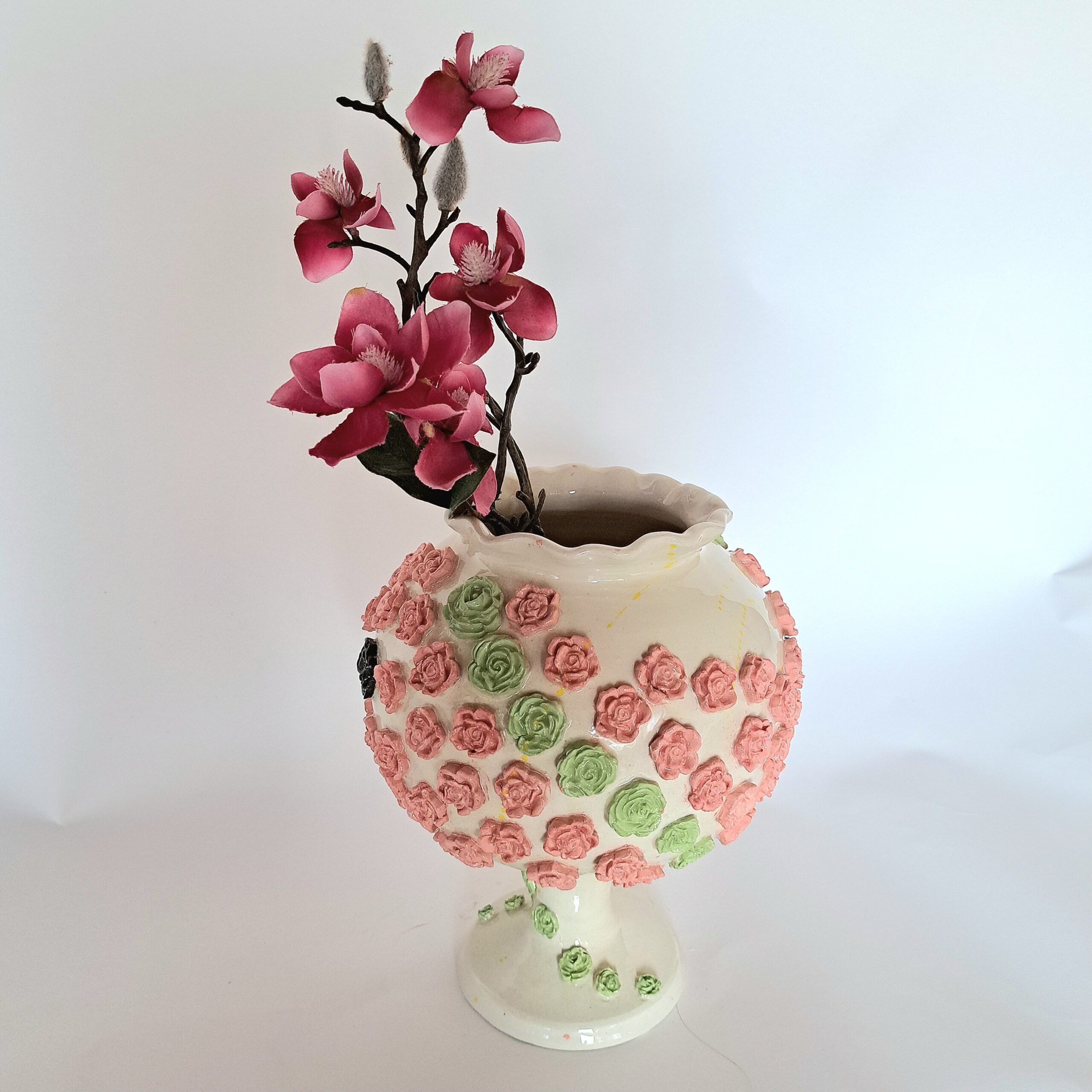 Vase baroque à fleurs roses grand modèle