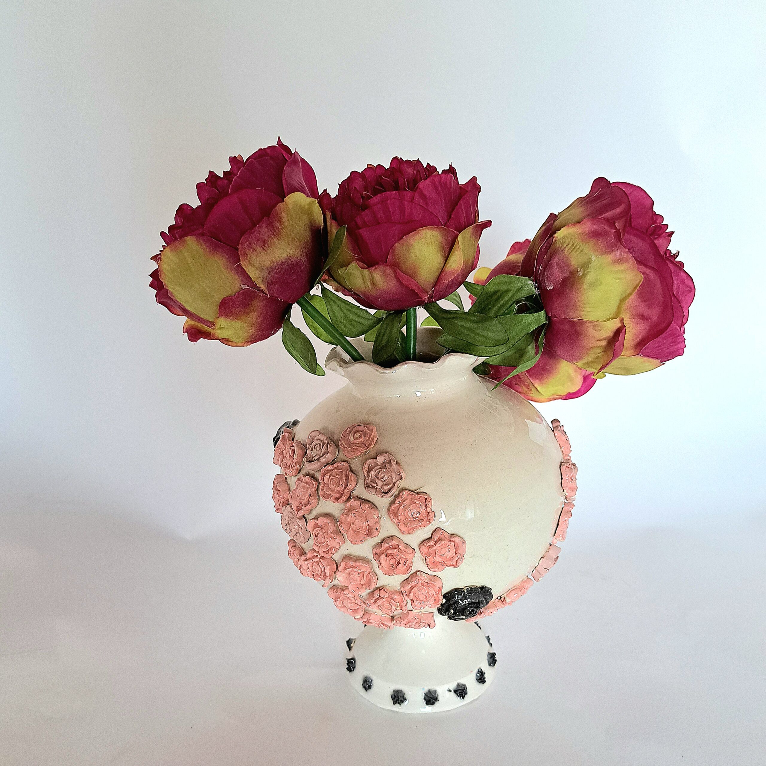 Vase baroque à fleurs roses petit modèle